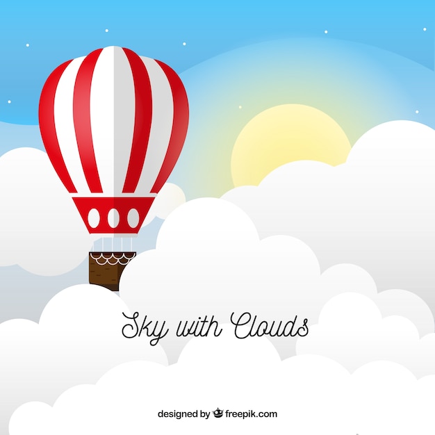 Cloudy sky background with colorful balloons\
flying