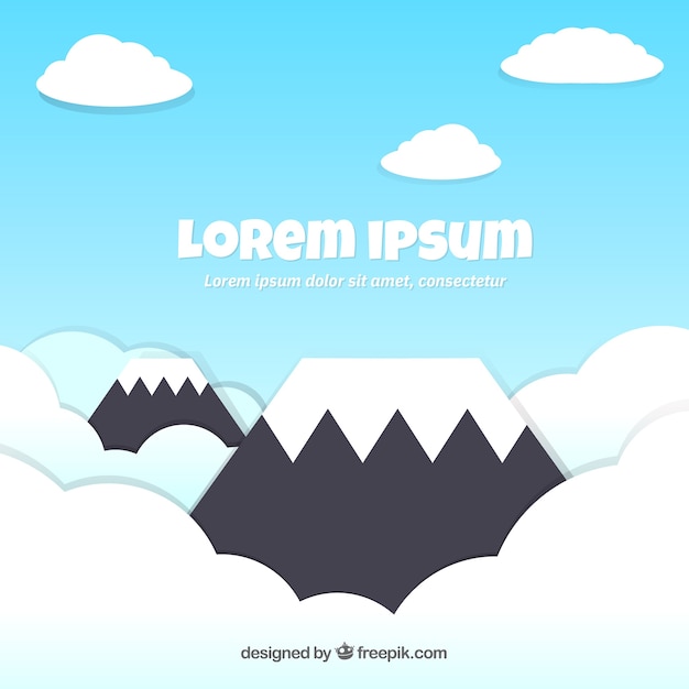 Cloudy sky background with mountains in flat\
style