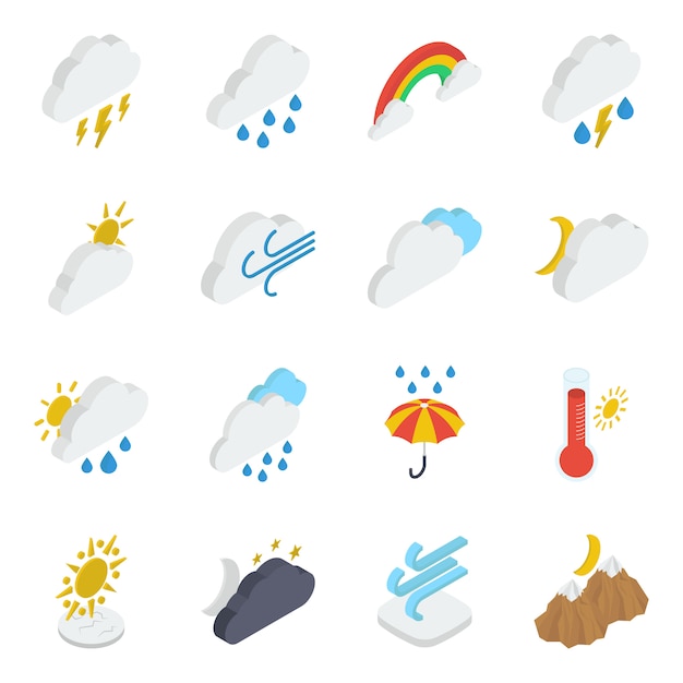 Download Cloudy weather isometric icons pack | Premium Vector