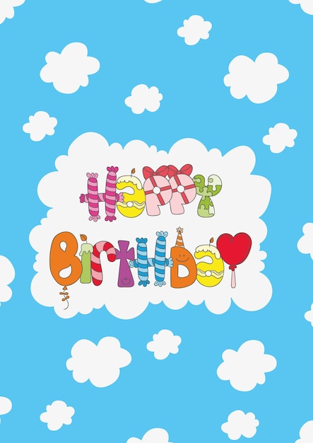 CMYK Birthday card with clouds