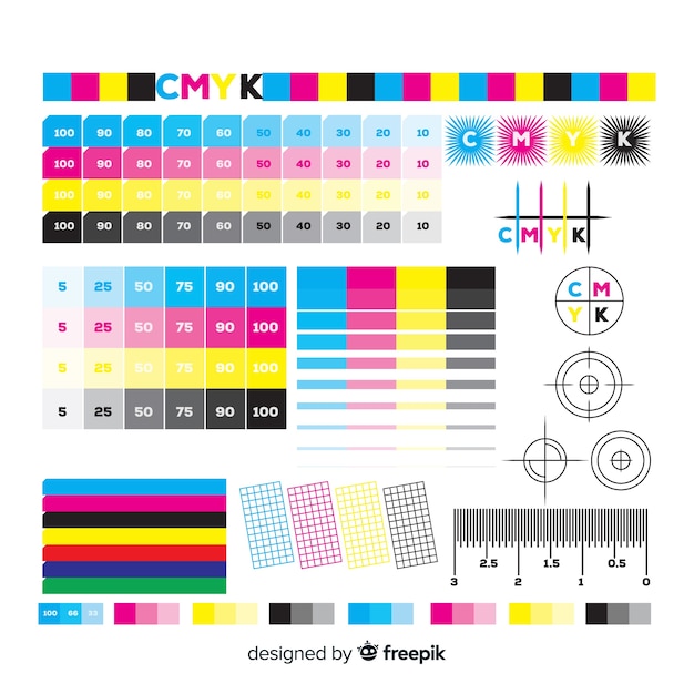 Cmyk calibration element collection | Free Vector