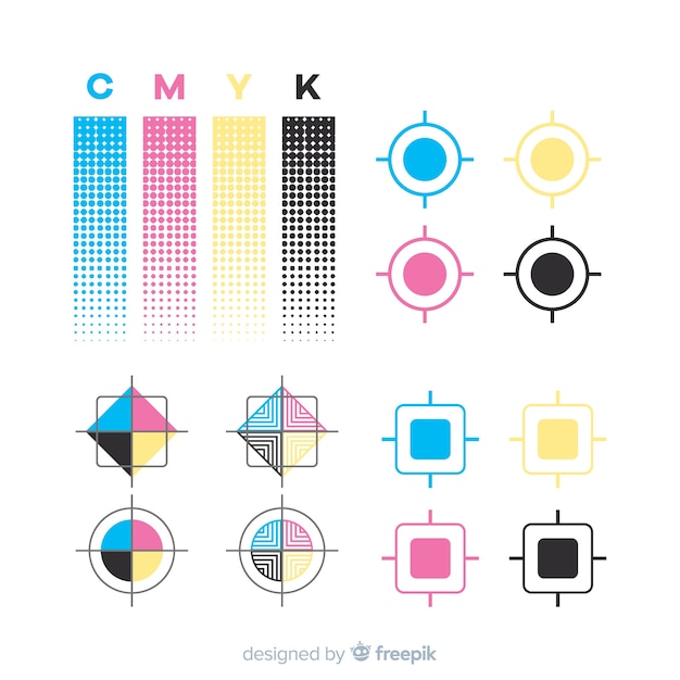 Cmyk calibration element collection Free Vector