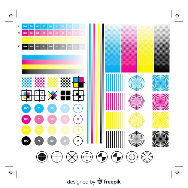 Cmyk calibration element collection Free Vector
