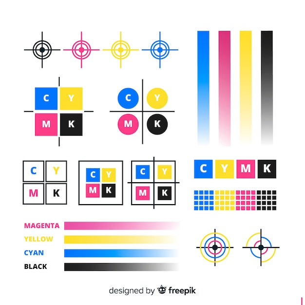 Cmyk calibration element collection Free Vector