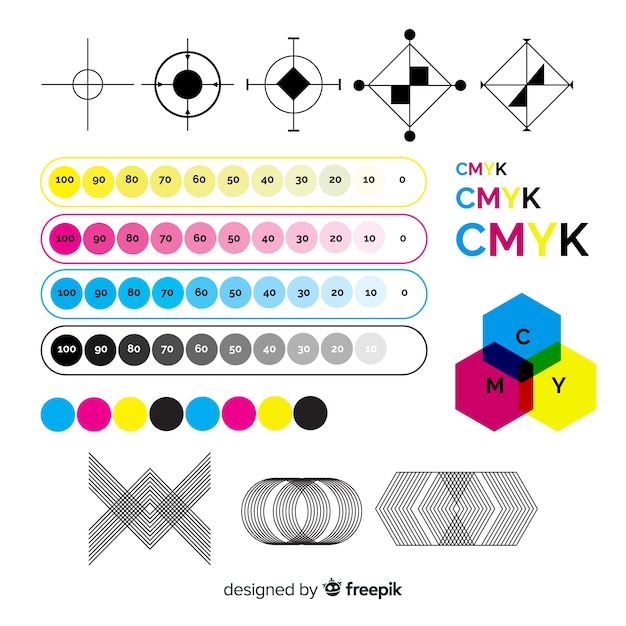 Cmyk calibration element collection Free Vector