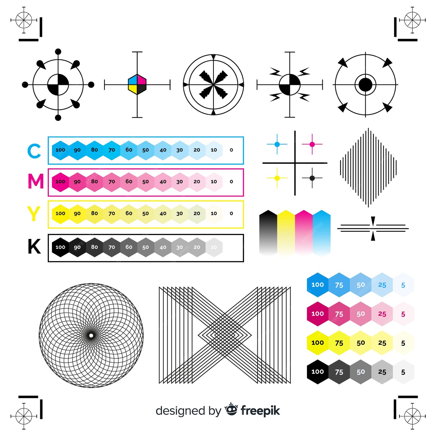 Free Vector | Cmyk calibration element collection