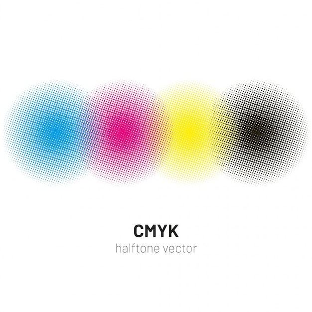 Cmyk halftone rounds background vector Premium Vector