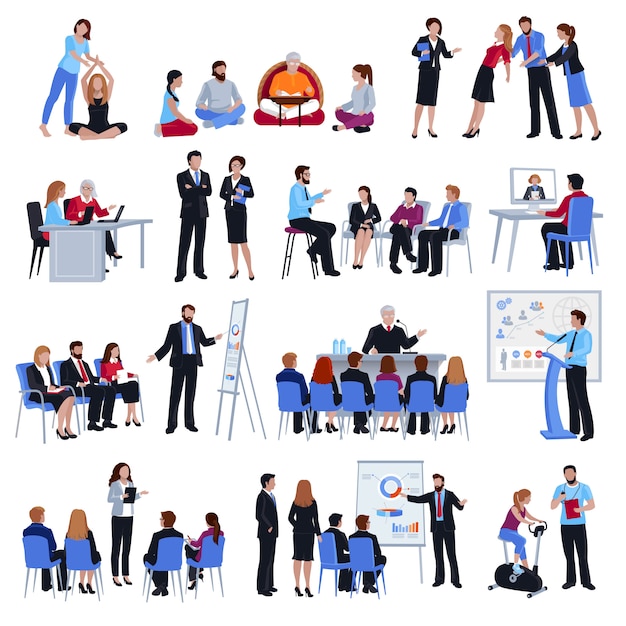 Coaching mentoring discipleship flat icons set Free Vector
