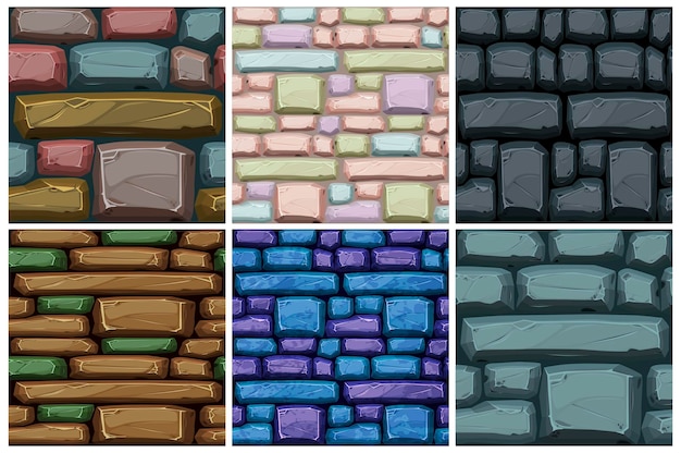 石畳の石のシームレスなテクスチャ 壁紙の色とりどりの道路パターン ベクトルイラストは ゲームuiの石の背景を設定します プレミアムベクター