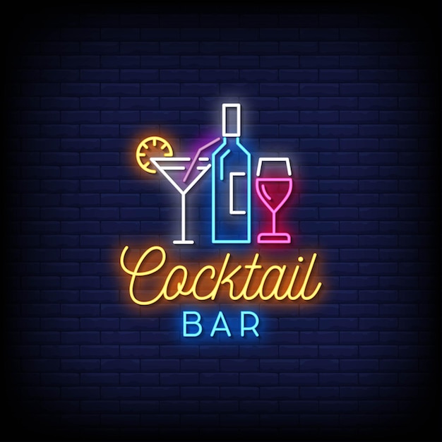 Premium Vector | Cocktail bar neon signs style text