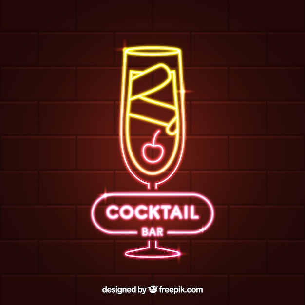 Free Vector | Cocktail bar sign with neon light style