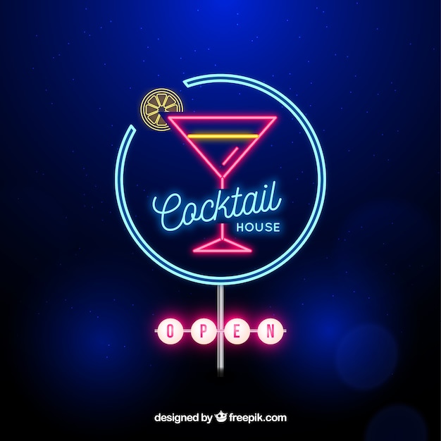 Free Vector | Cocktail bar sign with neon light style