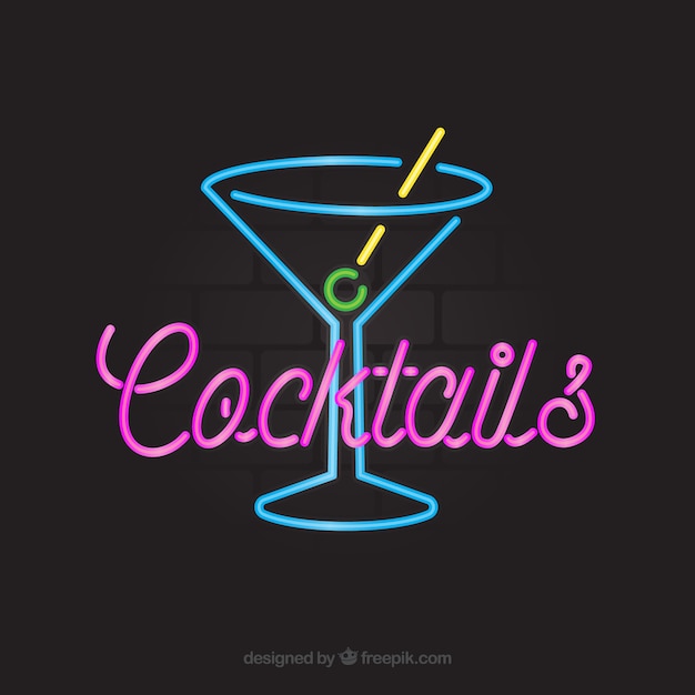 Cocktail Bar Sign With Neon Light Style Vector Free Download 