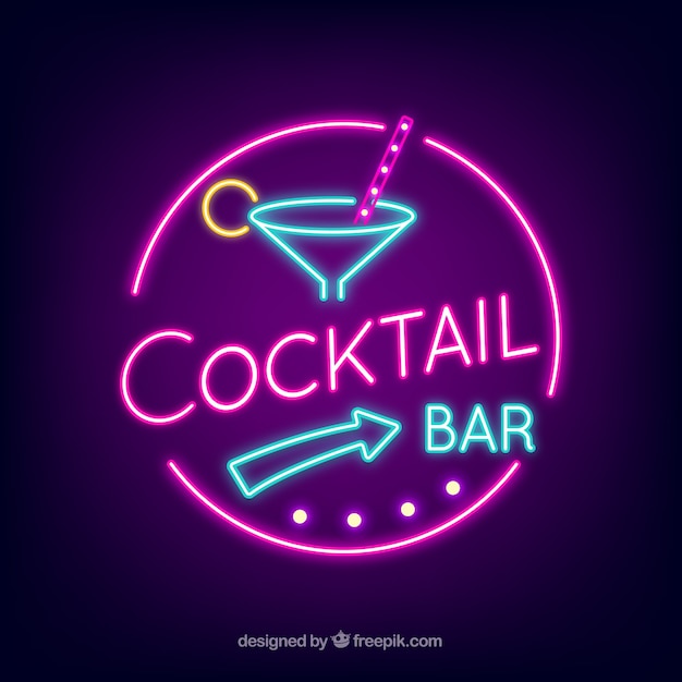 Free Vector | Cocktail bar sign with neon light style