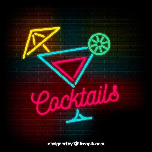 Free Vector | Cocktail bar sign with neon light style