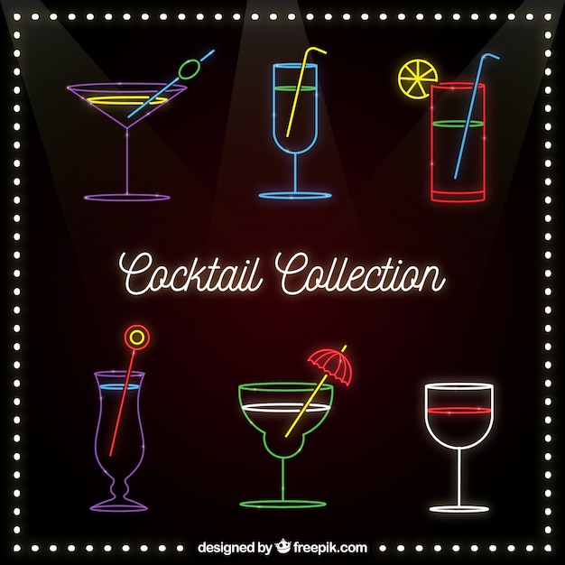 Free Vector Cocktail Collection With Neon Lights Style