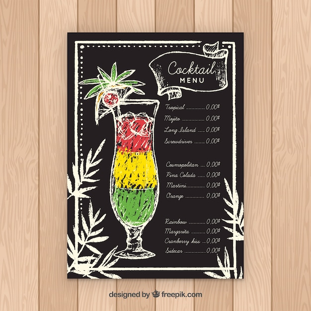 Cocktail Menu Template In Blackboard Style 