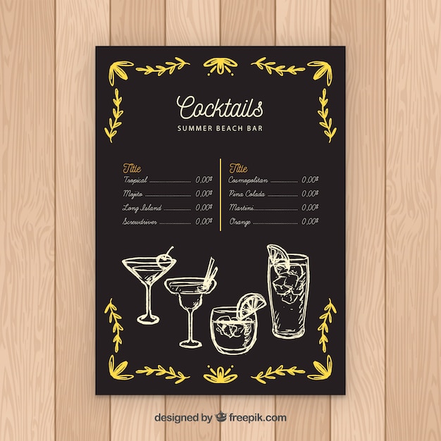 Free Vector | Cocktail menu template in blackboard style