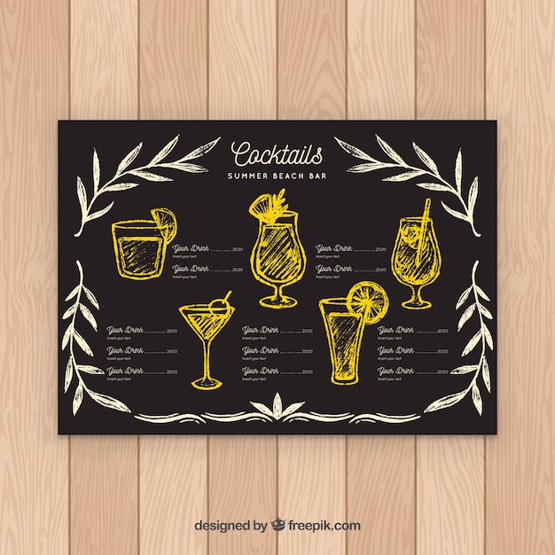 Cocktail Menu Template In Blackboard Style Free Vector 4859