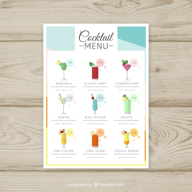 Free Vector | Cocktail menu template in flat style