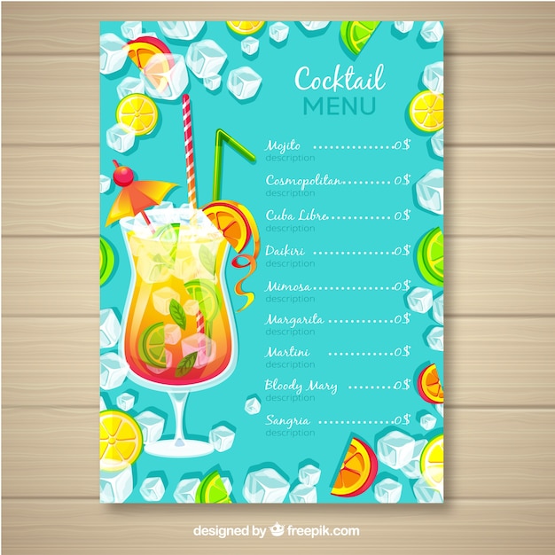 Free Vector | Cocktail menu template in flat style