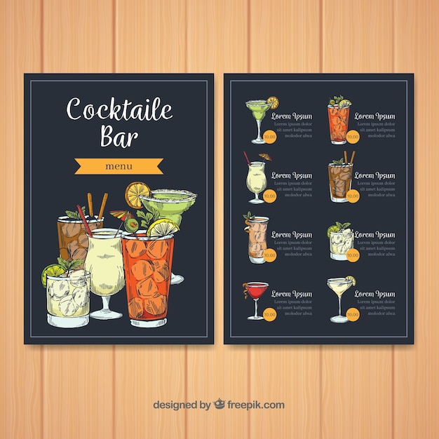 Cocktail Menu Template In Hand Drawn Style Free Vector