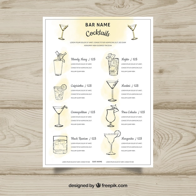 cocktail-menu-template-in-hand-drawn-style-free-vector