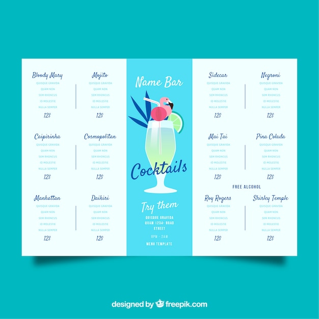 Free Vector | Cocktail menu template with flat design