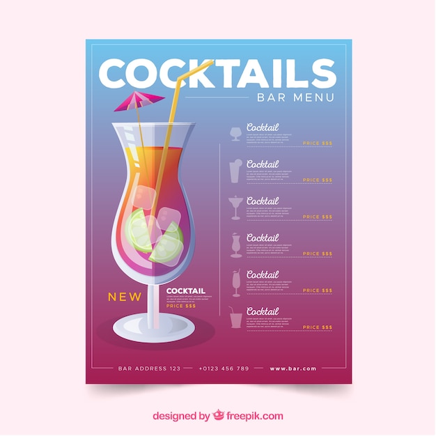 Free Vector Cocktail menu template with flat design
