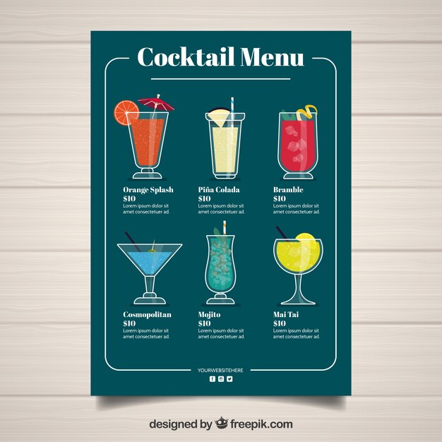 Free Vector | Cocktail menu template with flat design