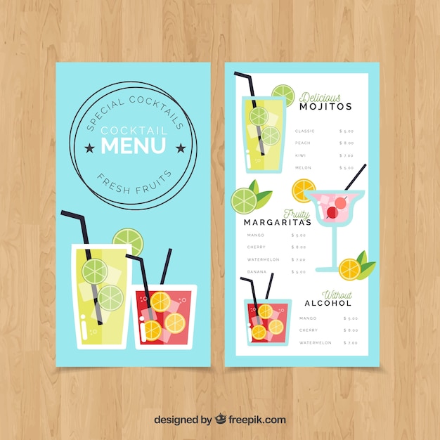 Free Vector | Cocktail menu template with flat design