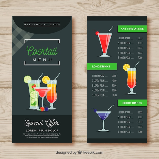 Cocktail menu template with flat design | Free Vector