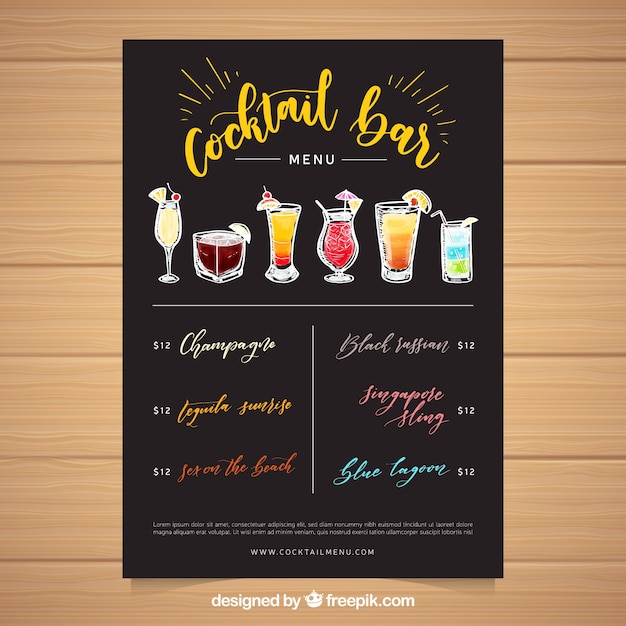 Free Vector | Cocktail menu template with hand drawn drinks
