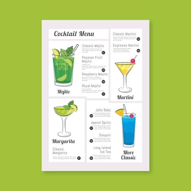 Cocktail menu template | Free Vector
