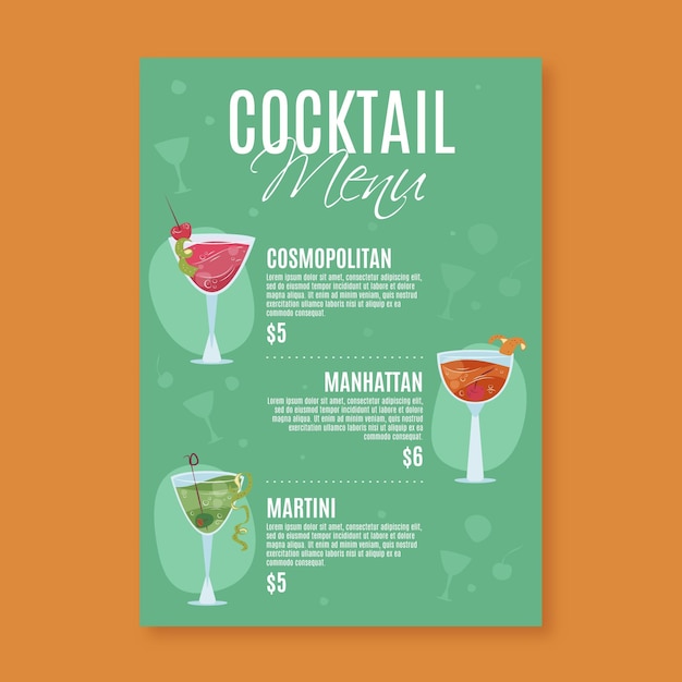 Free Vector Cocktail Menu Template