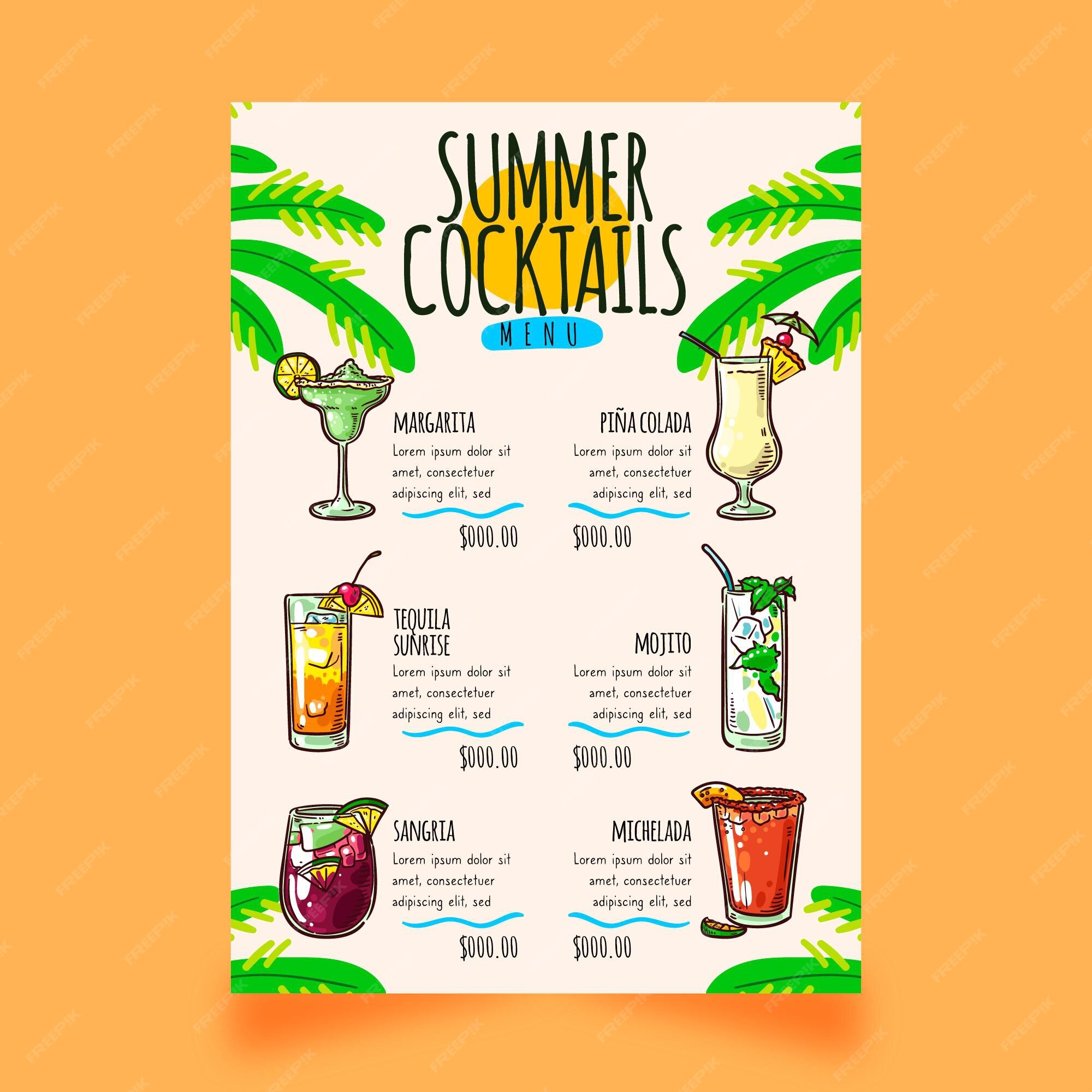 Free Vector | Cocktail menu template