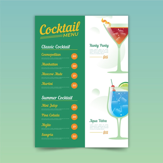 Cocktail menu template | Free Vector