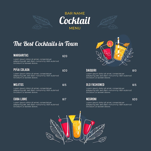 Cocktail menu template | Free Vector