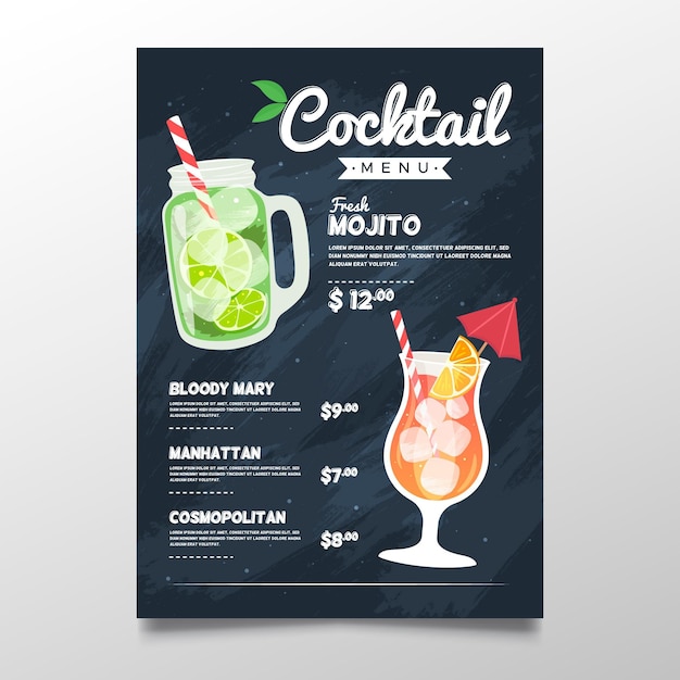 Cocktail menu template Free Vector