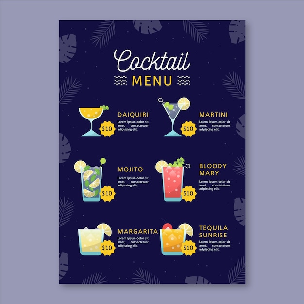 Free Vector | Cocktail menu template