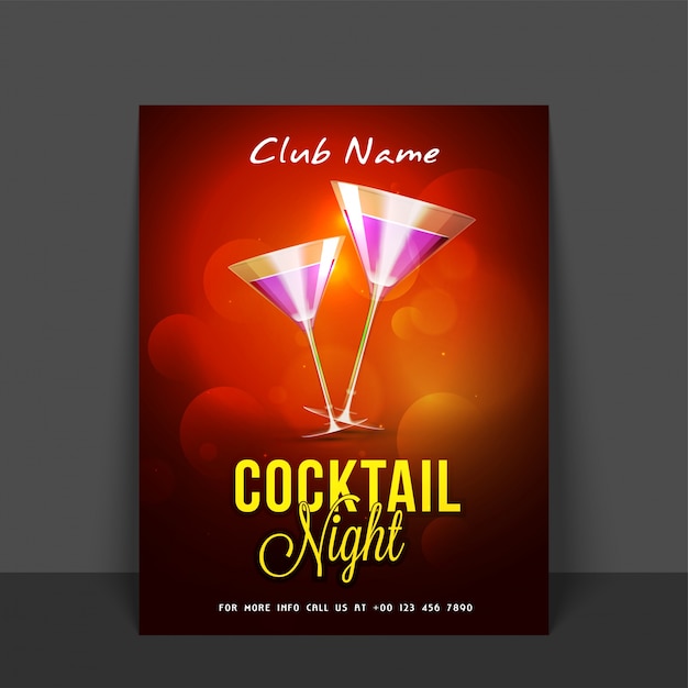 Premium Vector | Cocktail night flyer, music party template or banner ...