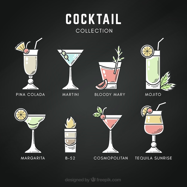 Free Vector | Cocktails collection in blackboard style