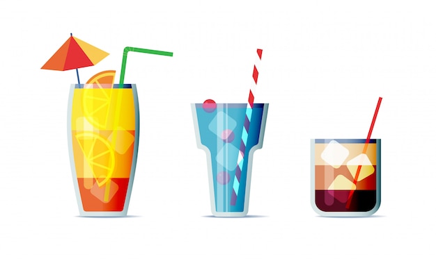 Premium Vector Cocktails Icon Set Cartoon Design Style Three Popular Alcohol Drinks For Design Menu