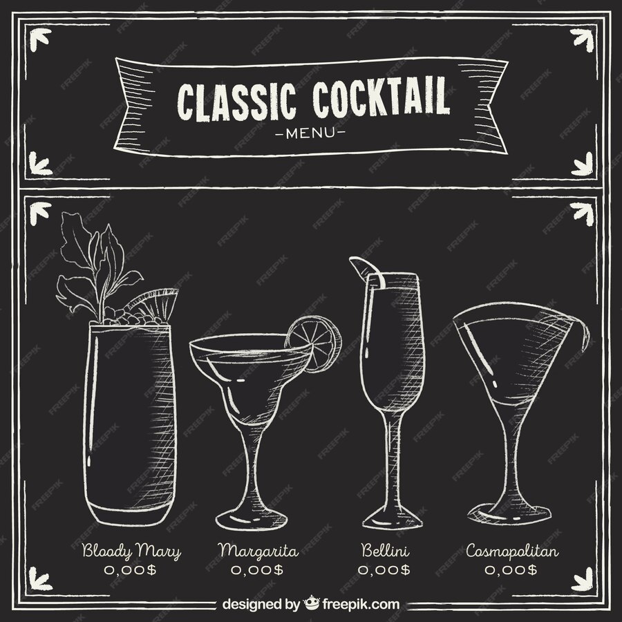 Free Vector | Cocktails menu in blackboard style