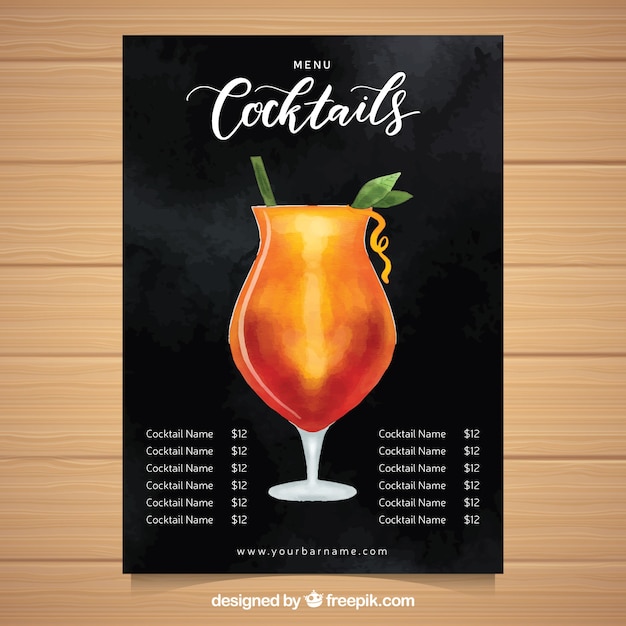 Free Vector | Cocktails menu template in watercolor style