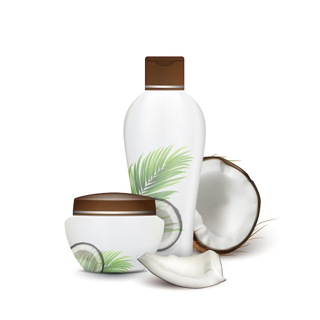 Premium Vector | Coconut natural shampoo and cream cosmetics vector ...