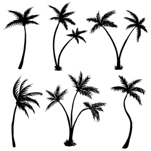 ココナッツ椰子の木のシルエットイラスト プレミアムベクター