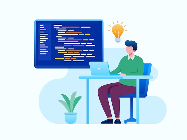 コーディングプログラマー開発者フラットベクトルイラストテンプレート プレミアムベクター