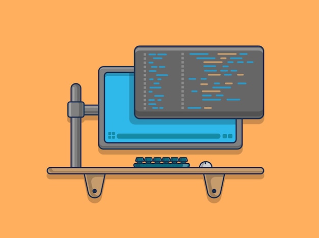 Premium Vector | Coding with computer icon illustration