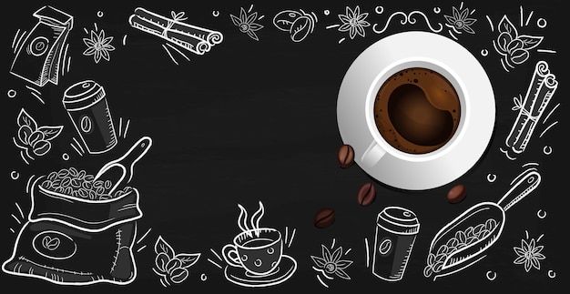 Premium Vector | Coffee background with realistic cup of coffee ...